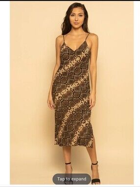 Nwt OLIVACEOUS CAMI 90s Y2K Snake Print Slip Midi Dress Brown Satin Whimsigoth